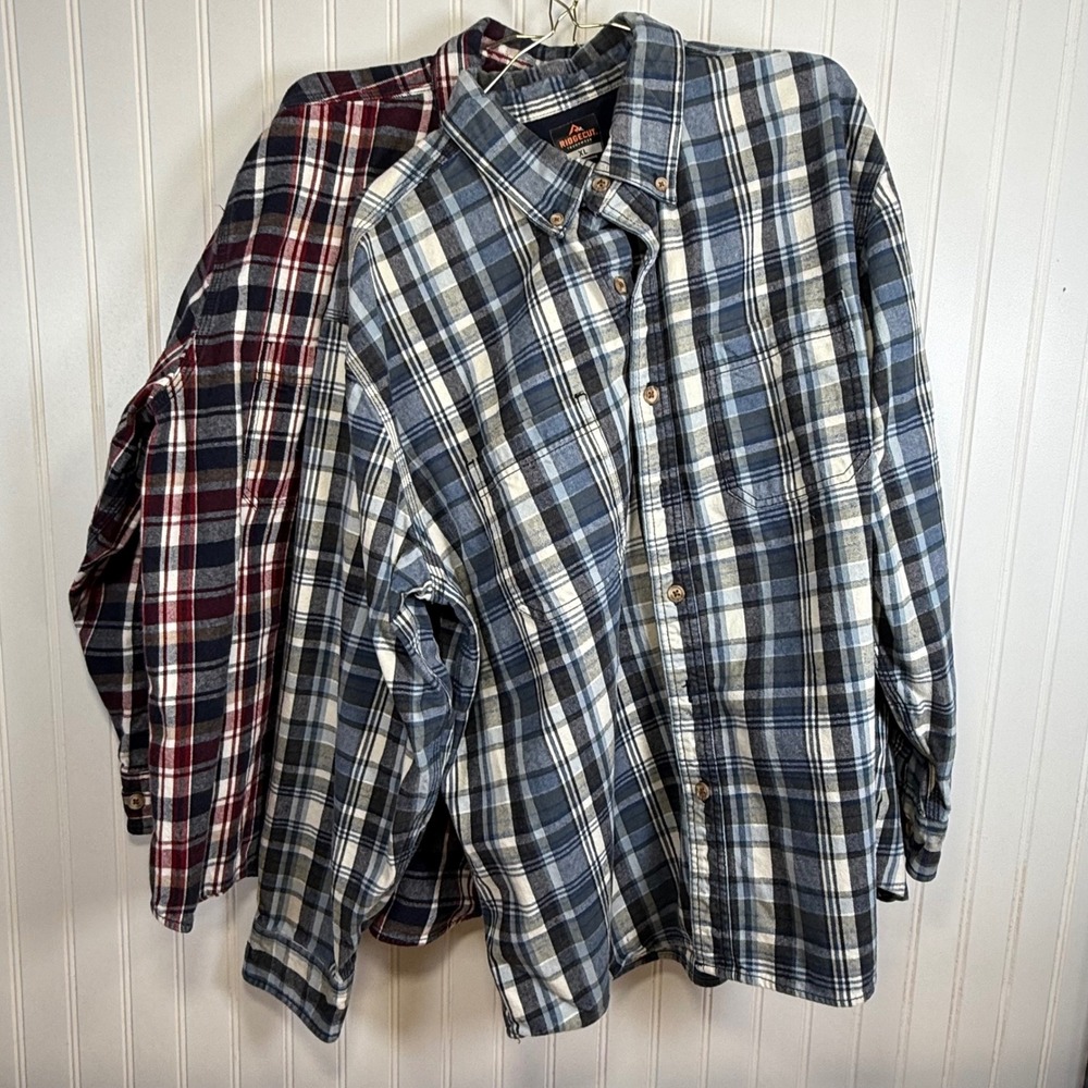Two Ridgecut Toughwear Mens Plaid Flannel Long‎ Sleeve Button Up Shirt Workwear